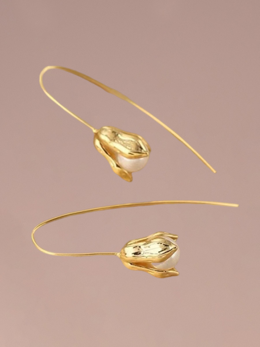 Attentionme®18K Gold Plated, AAA+ Quality Handpicked, Tulip Pearl Flower Earrings For Birthday Party Gift, Valentine's Day-Attentionme