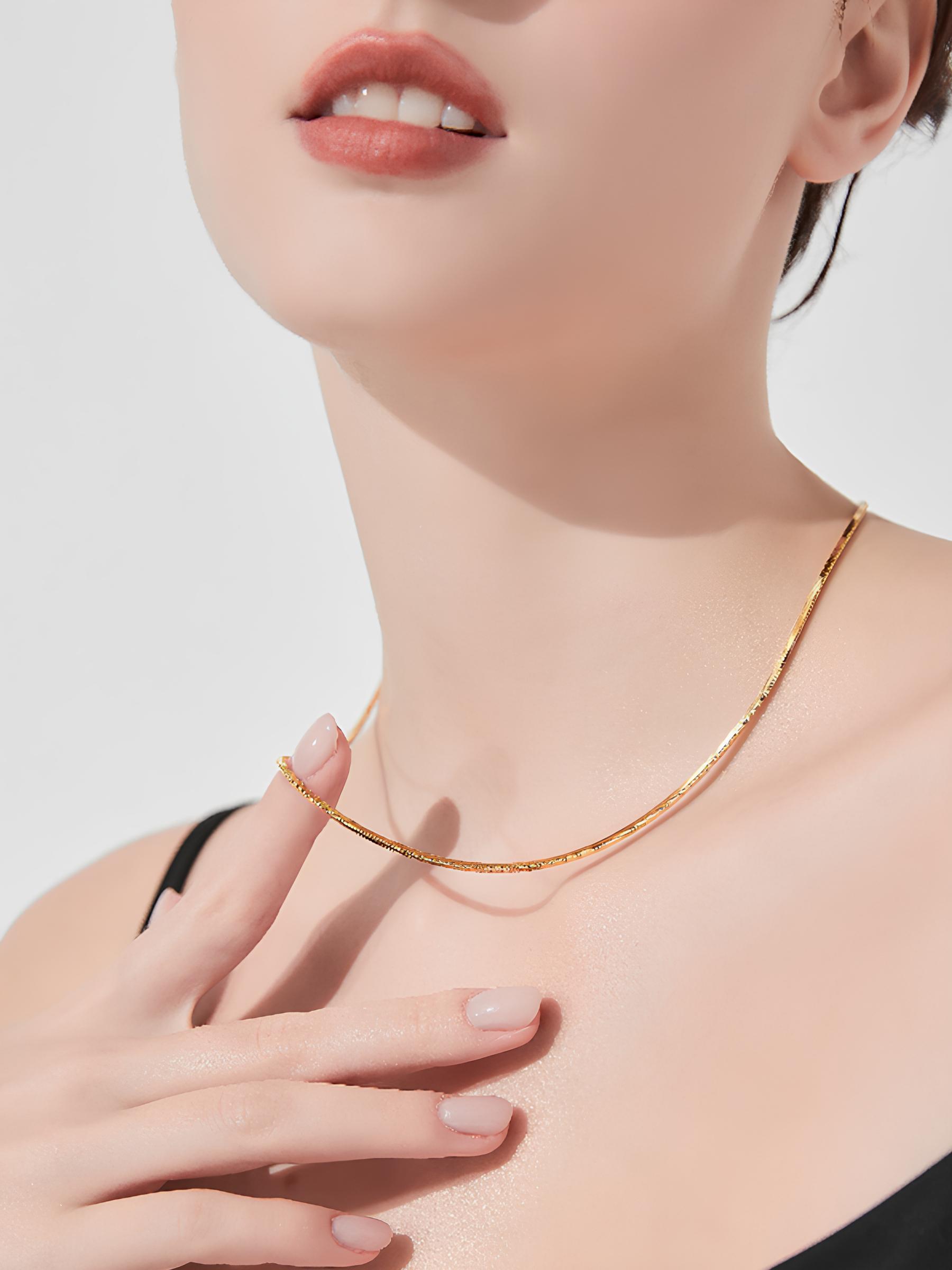 Attentionme®18K Gold Fashionable And Luxurious Snake Bone Necklace For Birthday Party Gift, Valentine's Day.18K gold snake bone chain adopts classic snake bone chain design.-Attentionme