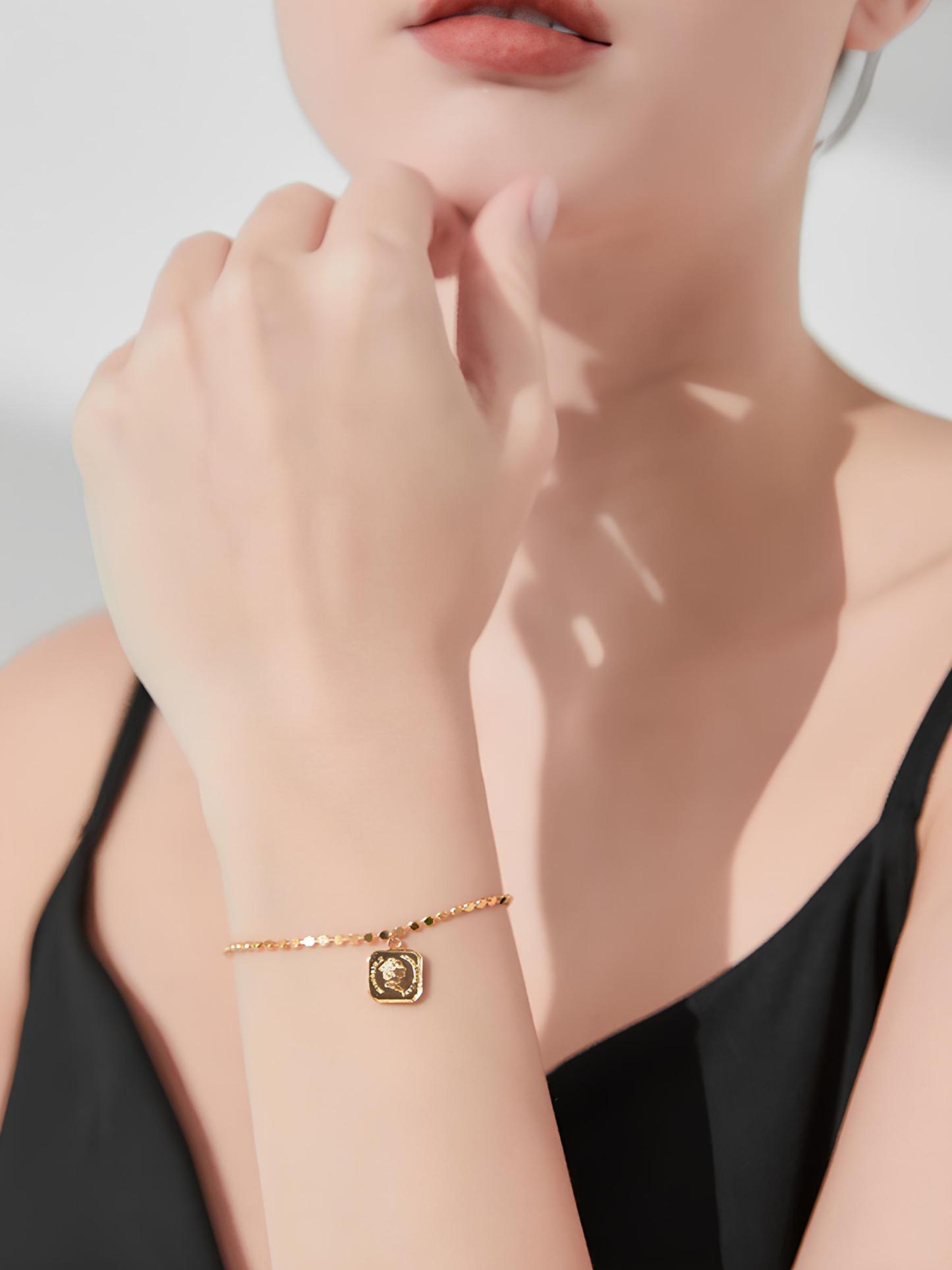 Attentionme®Fashion Coin Bracelet Jewelry Gifts, Hypoallergenic Jewelry,18k Gold.A square necklace that is comfortable to wear and suitable for evening wear and daily wear.-Attentionme