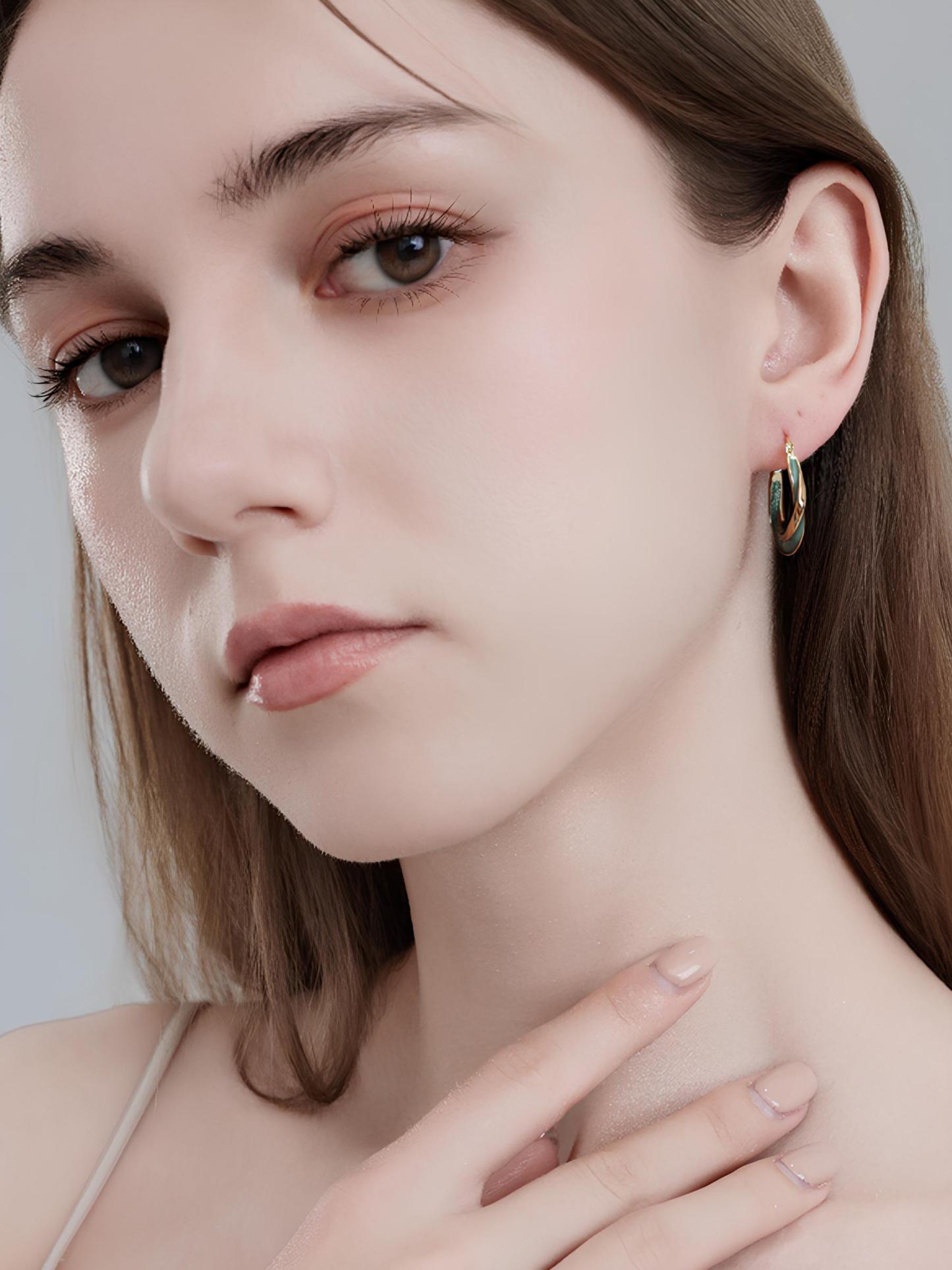 Attentionme®18K Gold Textured Link Earrings, Jewelry Gift, Christmas Gifts.Exquisite and elegant hoop earrings, easy to match for dinner and dance.-Attentionme