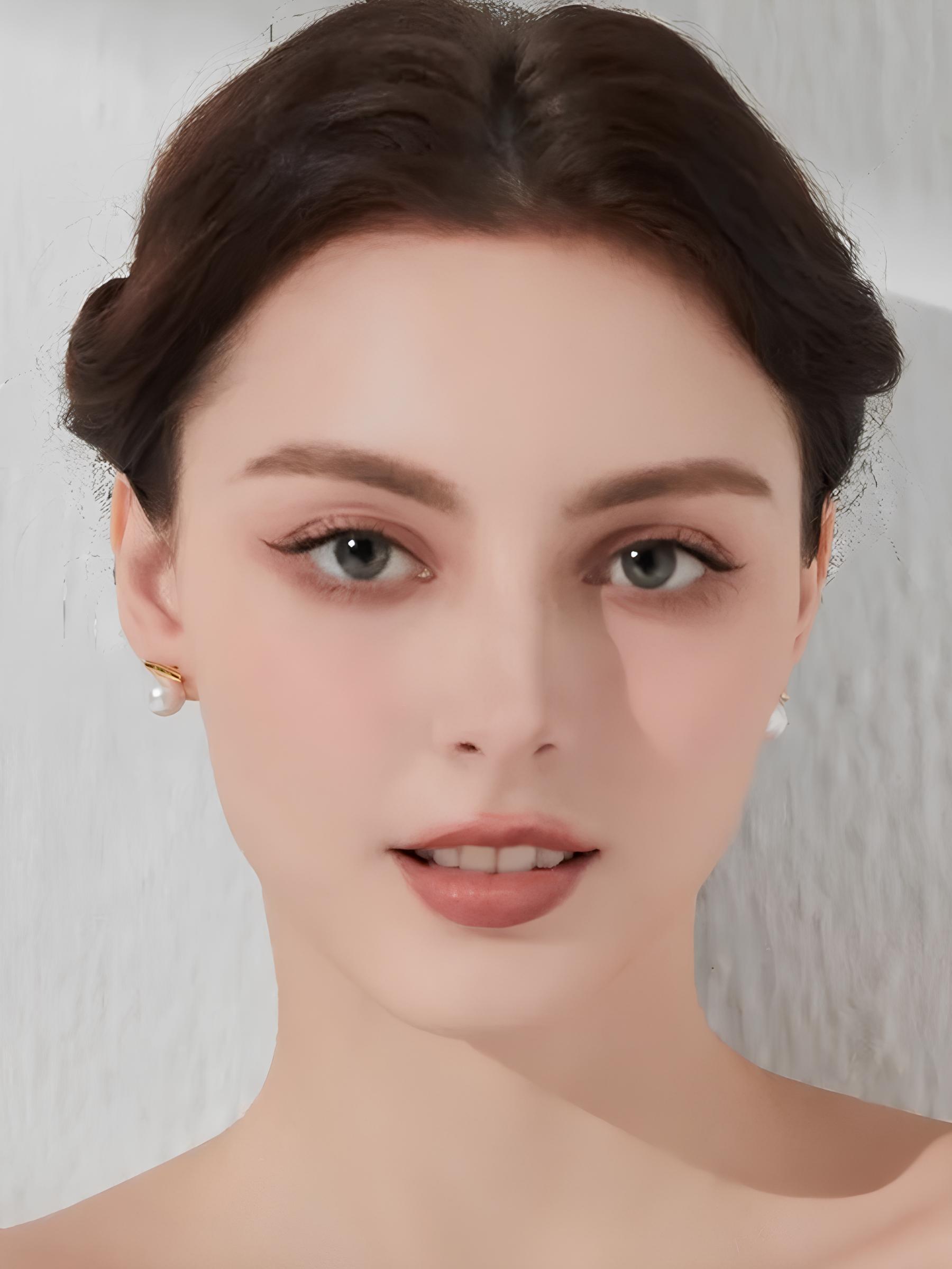 Attentionme®Fever Same Style Earrings, 18K Gold Round White Freshwater Cultured Pearl.Simple and fashionable pearl bar earrings.-Attentionme