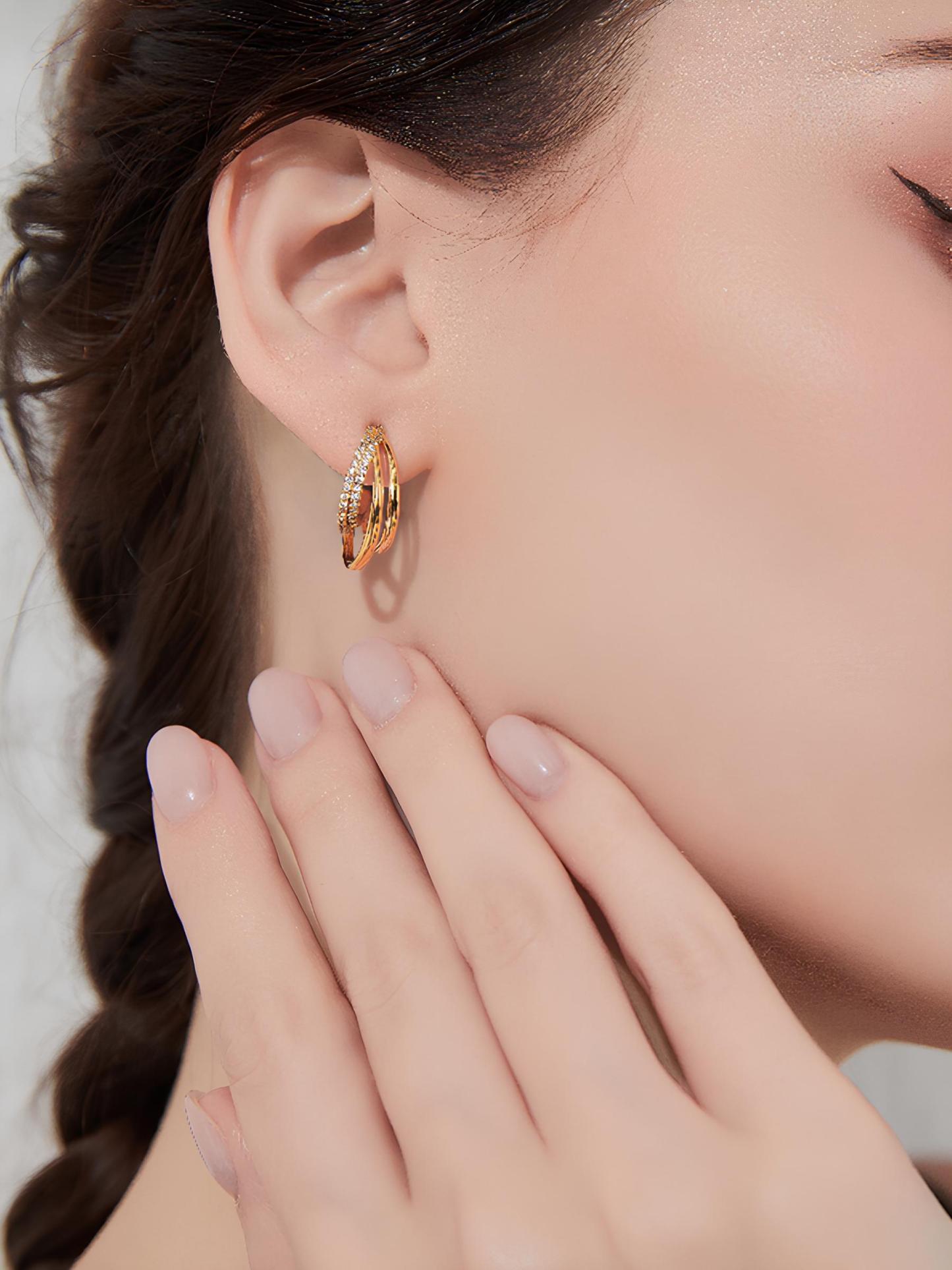 Attentionme®18K Gold Plated Sterling Silver Diamond Geometric Earrings For Girls Gift.Inlaid with zircon earrings, easy to match for dinner parties.-Attentionme