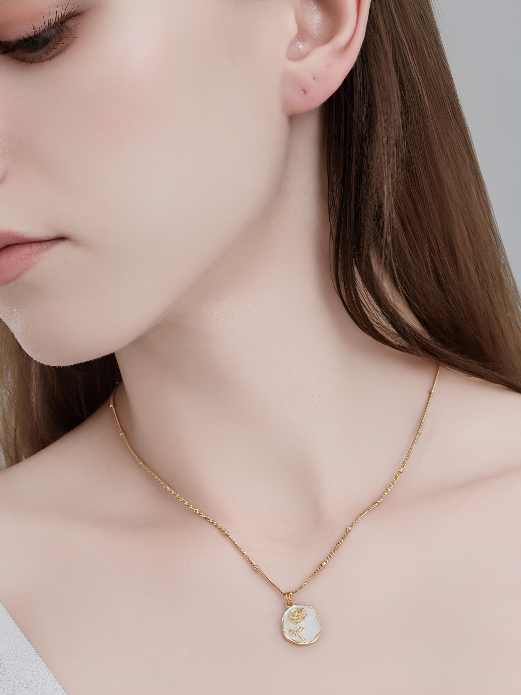 Attentionme®18k Gold Vintage Gold Rose Necklace, Anniversary , Birthday , Christmas.925 silver gold plated rose pendant necklace.-Attentionme