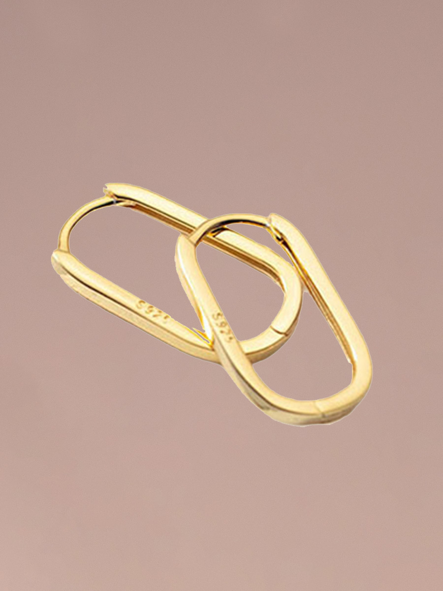 Attentionme®18K Gold Plated Chunky U Shaped Earrings Statement Jewelry Gift S925 silver gold plated, square earrings, simple and fashionable, versatile, comfortable, high quality-Attentionme