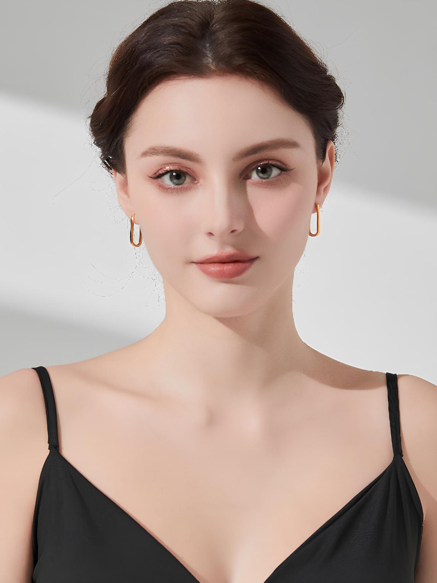 Attentionme®18K Gold Plated Chunky U Shaped Earrings Statement Jewelry Gift S925 silver gold plated, square earrings, simple and fashionable, versatile, comfortable, high quality-Attentionme