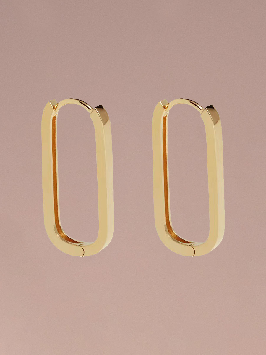 Attentionme®18K Gold Plated Chunky U Shaped Earrings Statement Jewelry Gift S925 silver gold plated, square earrings, simple and fashionable, versatile, comfortable, high quality-Attentionme