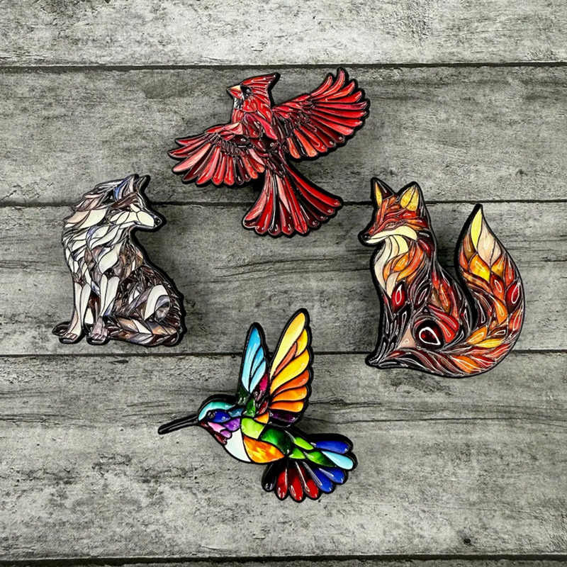 Stained Glass Wildlife Enamel Pins