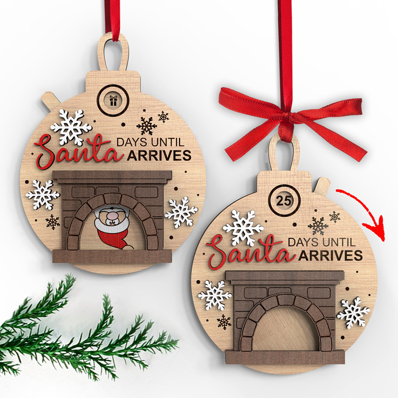 Christmas Santa in Fireplace Countdown Ornament