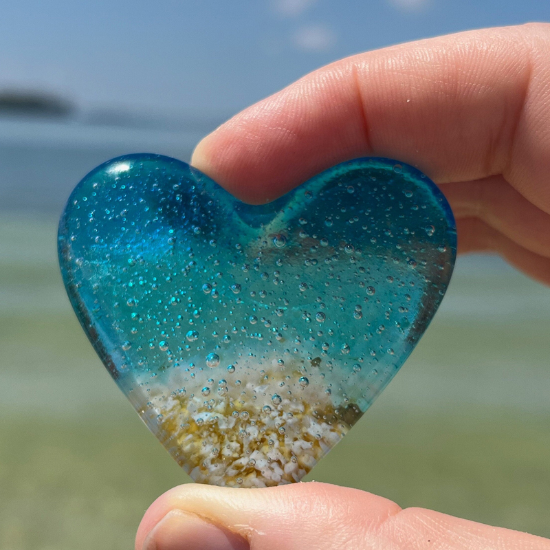 Glass Beach Heart,  Light Aqua and Turquoise Glass Heart