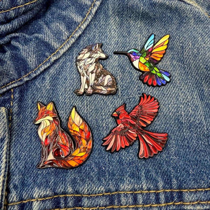Stained Glass Wildlife Enamel Pins