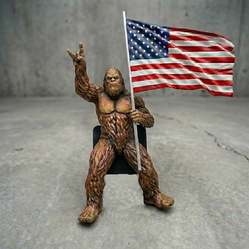Bigfoot Rock On Hitch Cover with Waving American Flag – Patriotic Truck Accessory