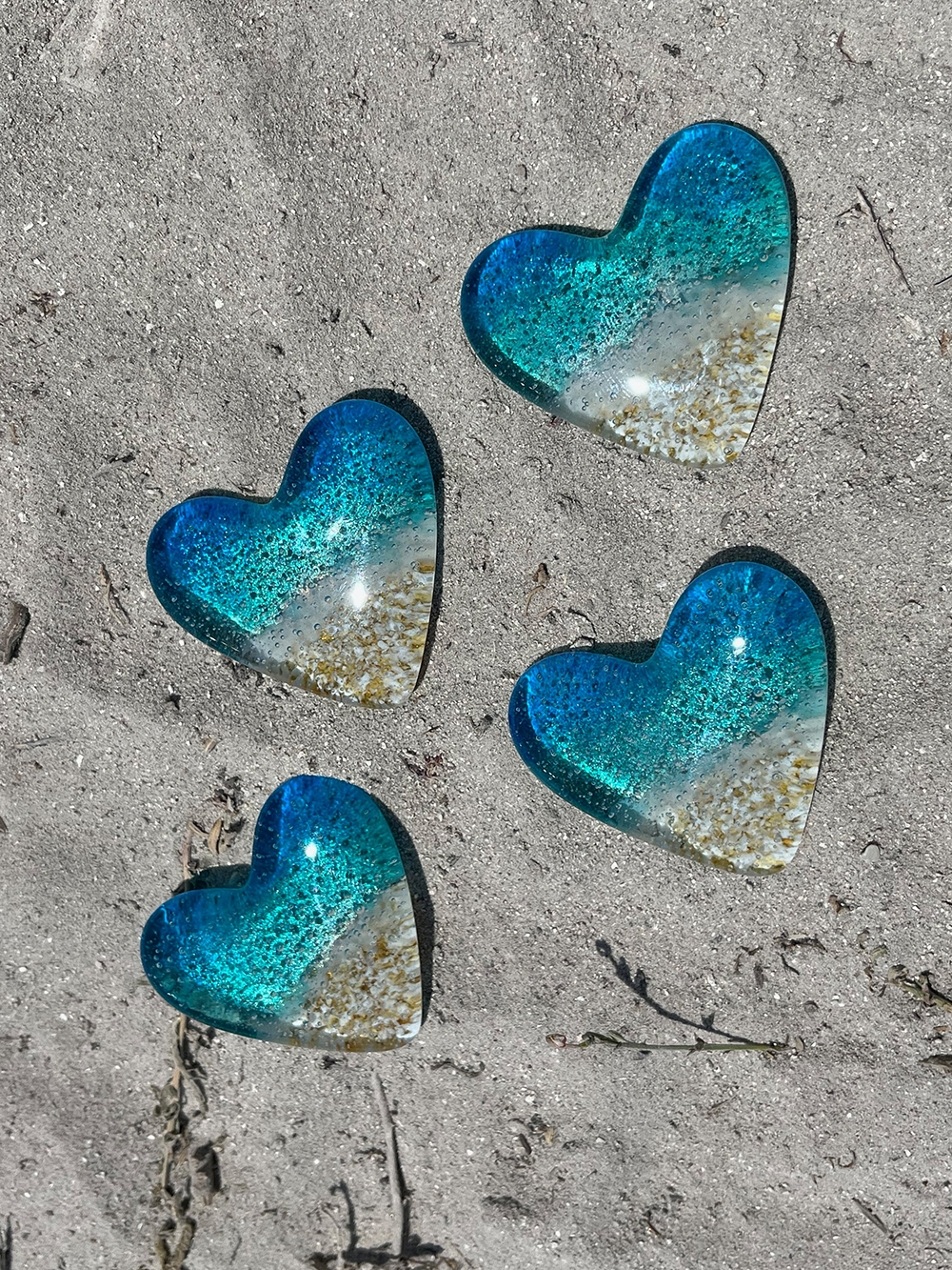 Glass Beach Heart,  Light Aqua and Turquoise Glass Heart