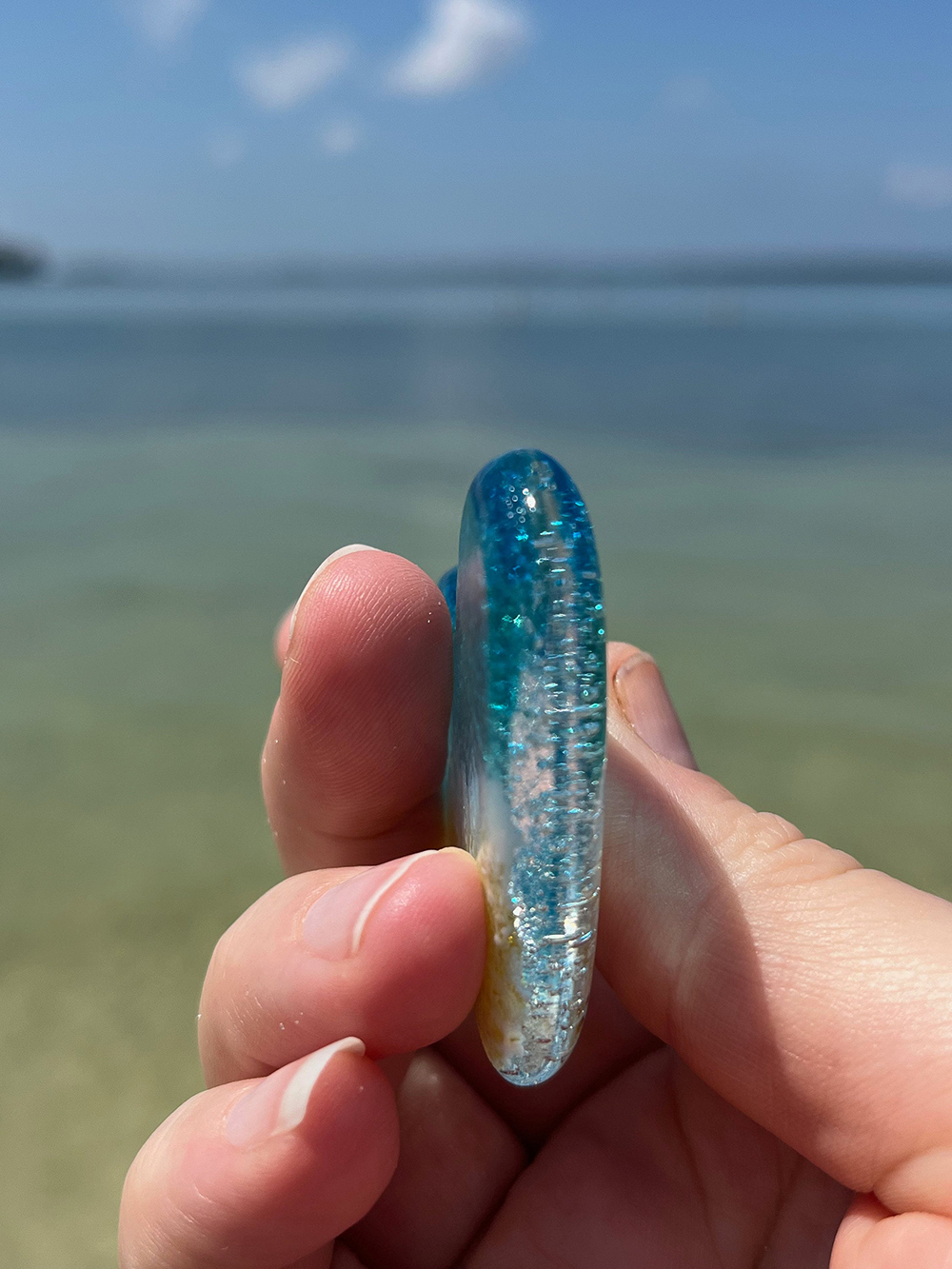 Glass Beach Heart,  Light Aqua and Turquoise Glass Heart