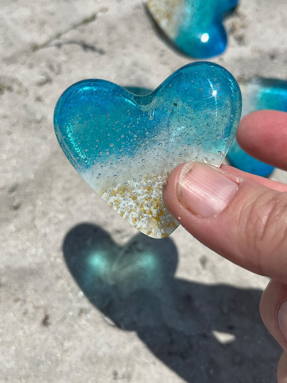 Glass Beach Heart,  Light Aqua and Turquoise Glass Heart