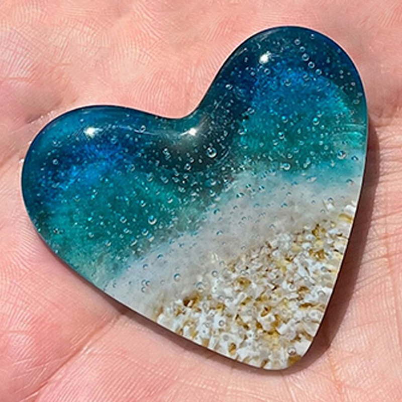 Glass Beach Heart,  Light Aqua and Turquoise Glass Heart