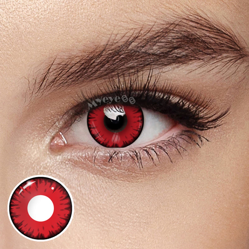 MYEYEBB Miracle Times Red Prescription Cosplay Farbige Kontaktlinsen mit Sehstärke - Miracle Times Red - -8.00 - RY43 - image 1