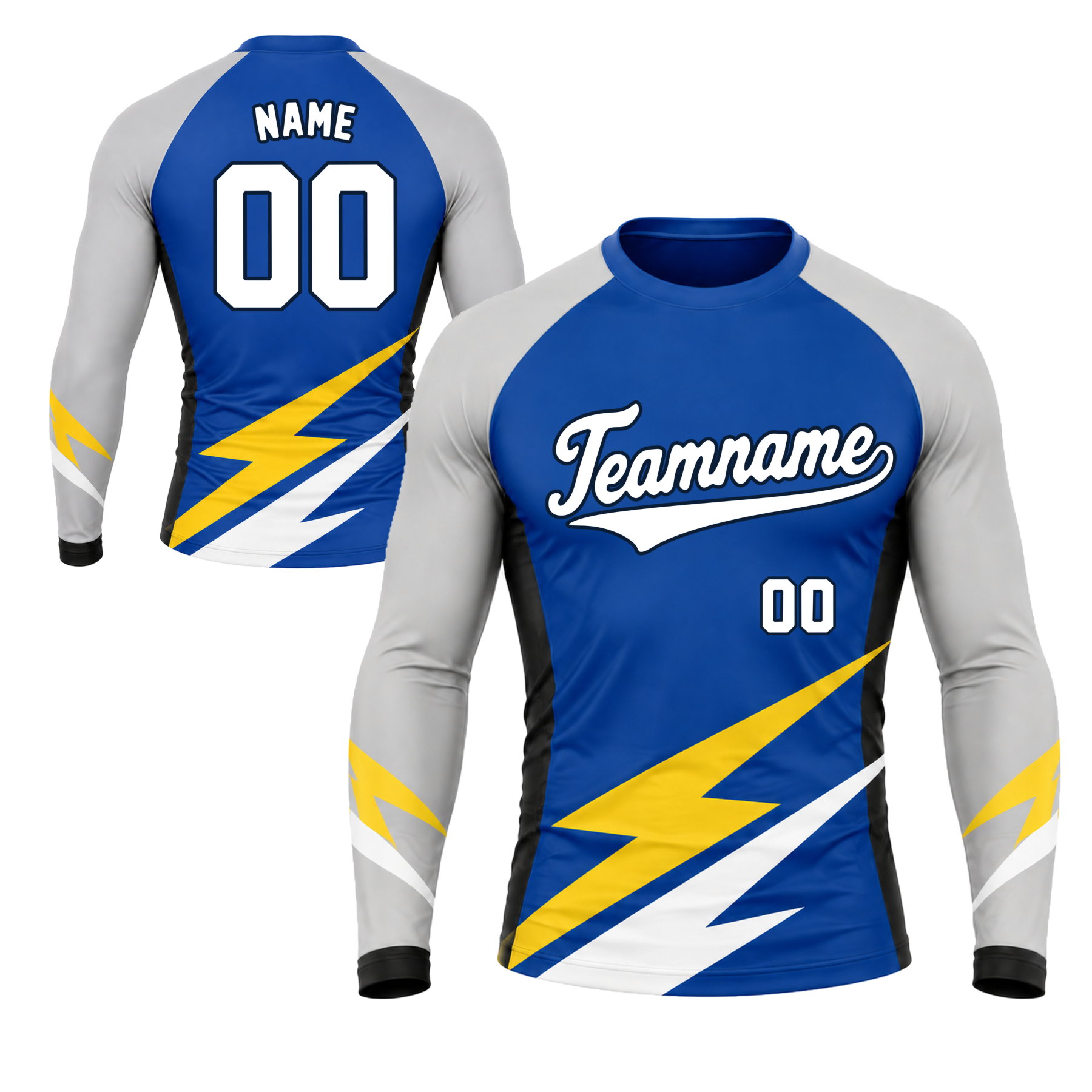 Lightning Sash Royal Blue Customizable Long Sleeve Compression Shirt