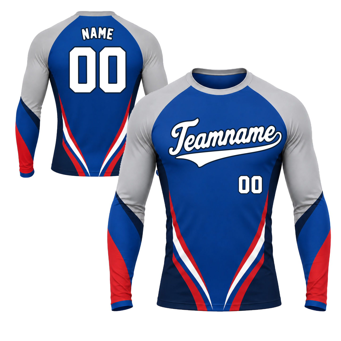 Tapered Side Stripes Royal Blue Customizable Long Sleeve Compression Shirt