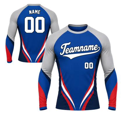 Tapered Side Stripes Royal Blue Customizable Long Sleeve Compression Shirt