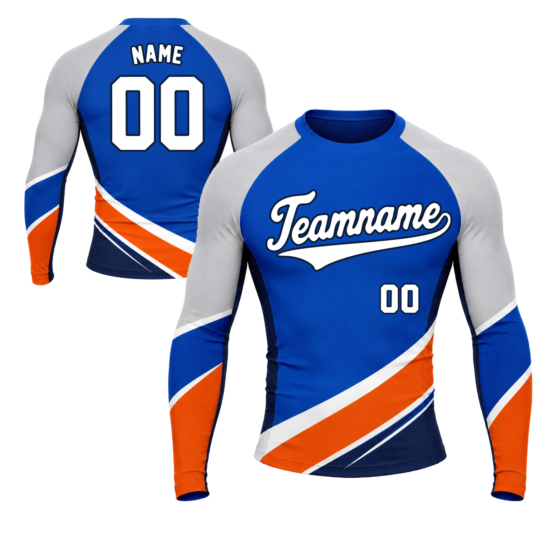 Diagonal Waist Stripe Royal Blue Customizable Long Sleeve Compression Shirt