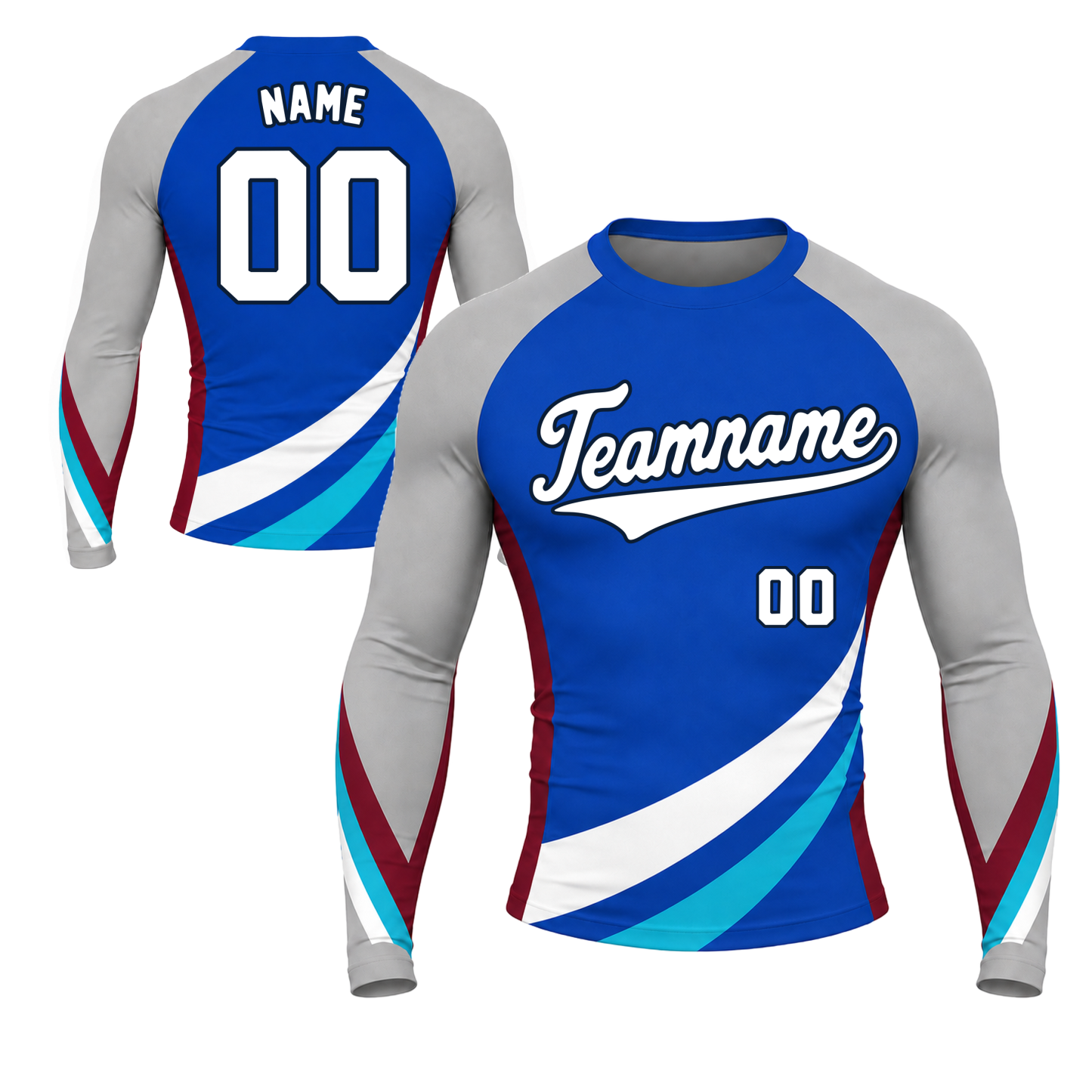 Sweeping Waist Bands Royal Blue Customizable Long Sleeve Compression Shirt