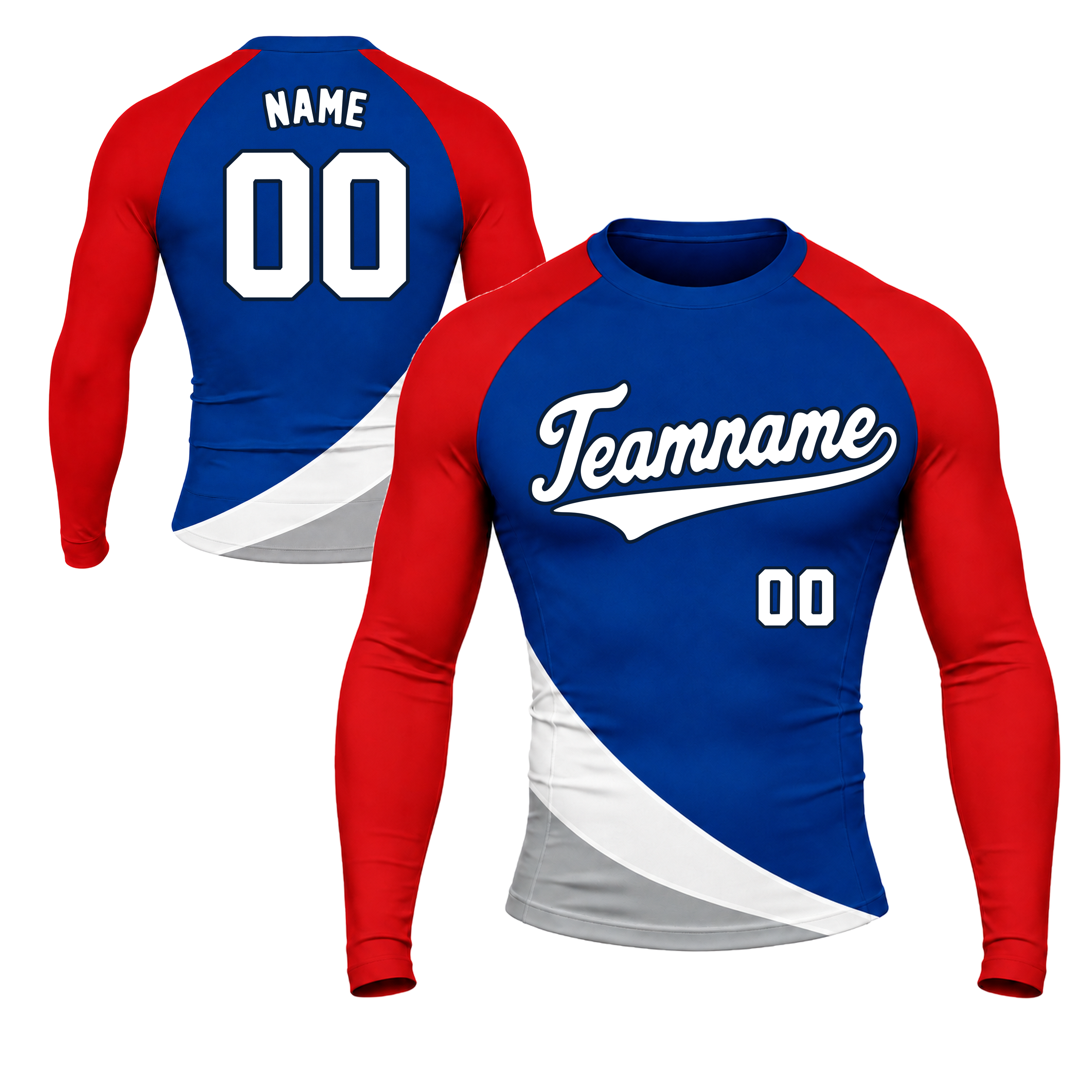 Sweeping Hem Royal Blue Customizable Long Sleeve Compression Shirt