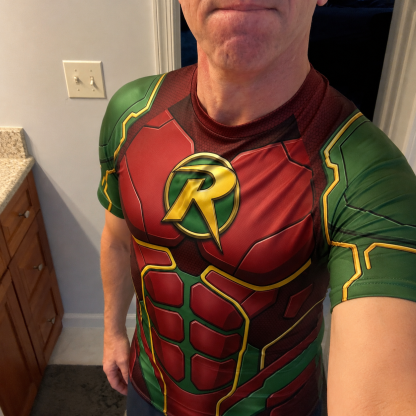 Damian Wayne Robin Superhero Urban Ninja Geometric Lines Navy Black Short Sleeve Compression Shirt