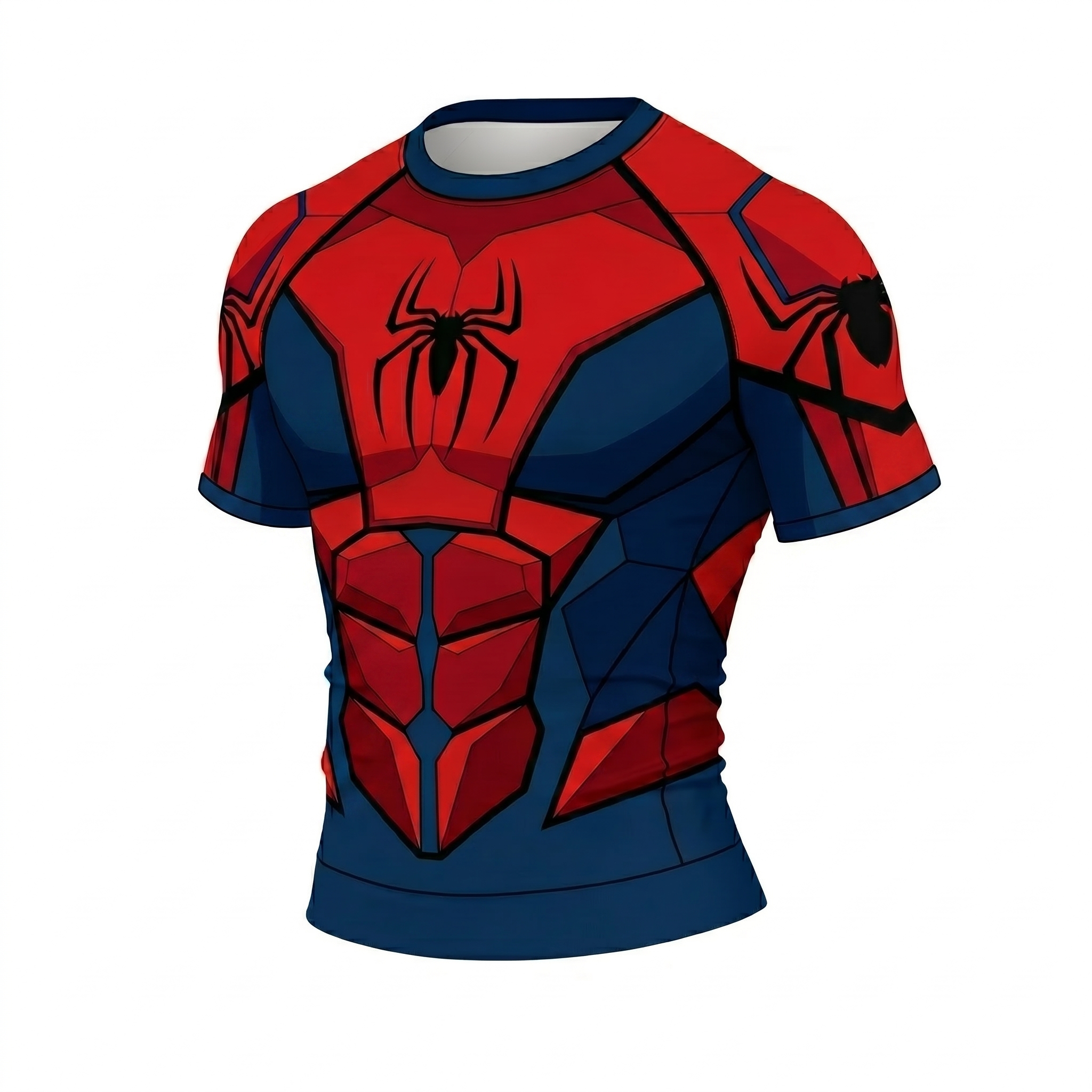 Peter Parker Spiderman Superhero Web Weaver Spider Webs Red Blue Short Sleeve Compression Shirt
