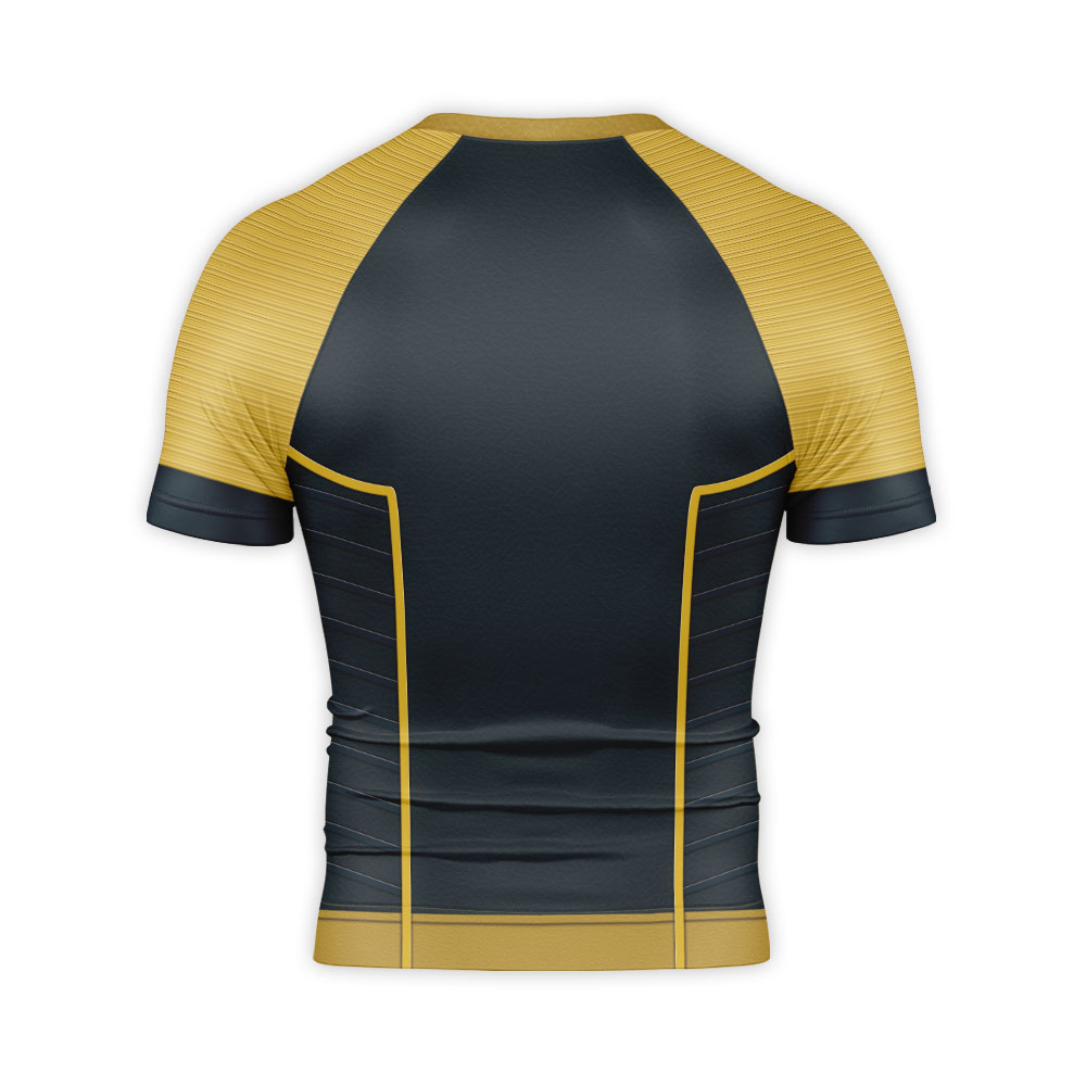 Black Batman Logo Yellow Short Sleeve Compression Shirt