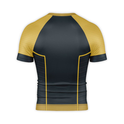 Black Batman Logo Yellow Short Sleeve Compression Shirt