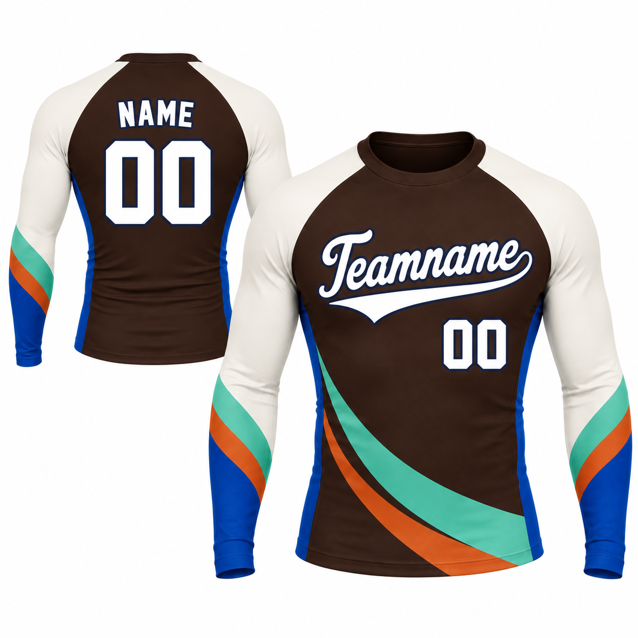 Curved Sash Brown Customizable Long Sleeve Compression Shirt