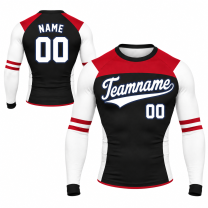 Shoulder Double Stripe Black Customizable Long Sleeve Compression Shirt