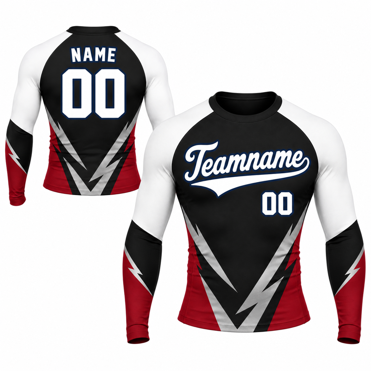 Lightning Chevron Black Customizable Long Sleeve Compression Shirt
