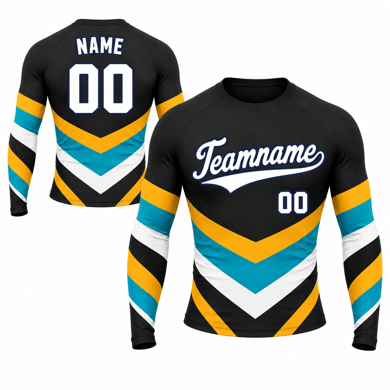 Triple Chevron Black Customizable Long Sleeve Compression Shirt