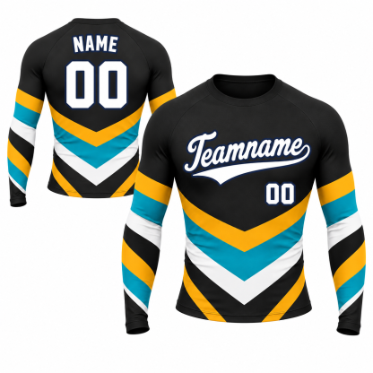 Triple Chevron Black Customizable Long Sleeve Compression Shirt