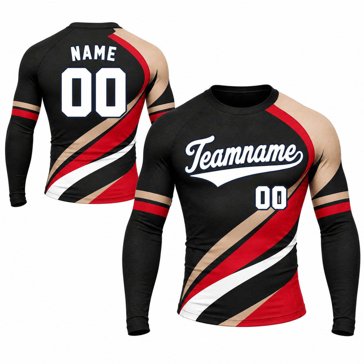 Diagonal Stripe Black Customizable Long Sleeve Compression Shirt