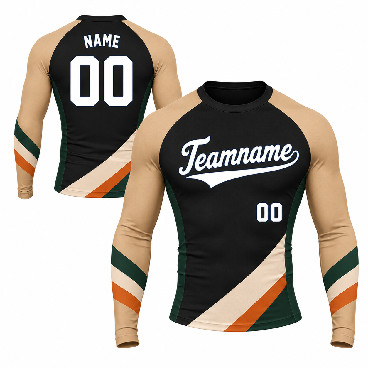 Diagonal Side Panel Black Customizable Long Sleeve Compression Shirt