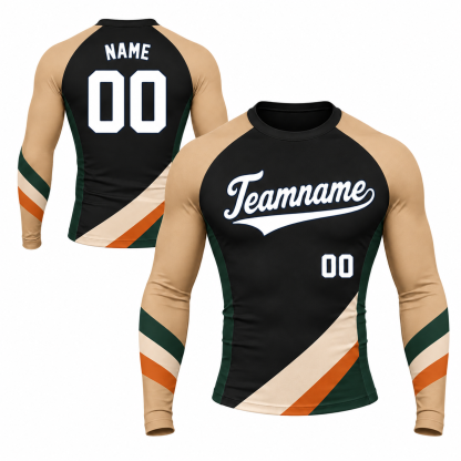 Diagonal Side Panel Black Customizable Long Sleeve Compression Shirt