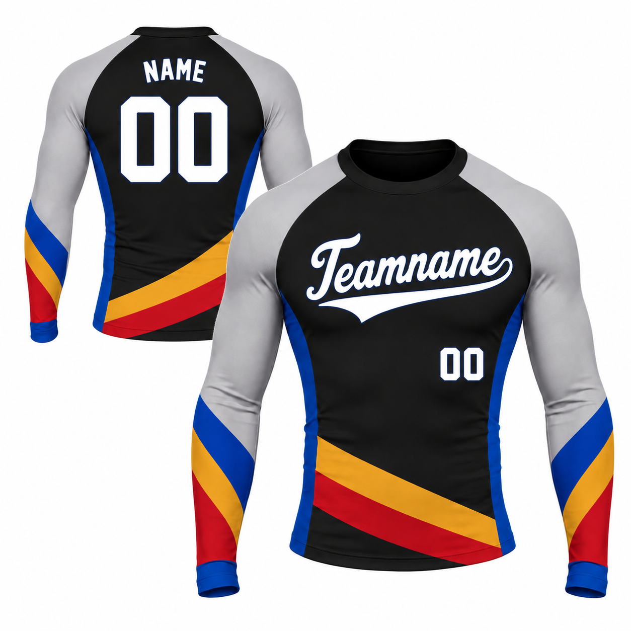 Diagonal Sash Black Primary Gray Accent Customizable Long Sleeve Compression Shirt