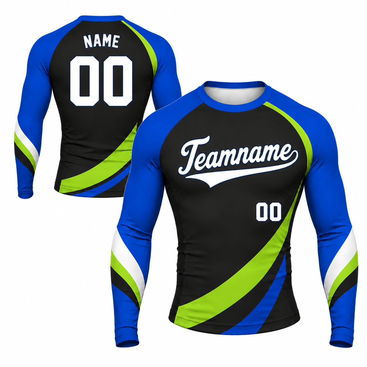 Curved Stripe Black Customizable Long Sleeve Compression Shirt