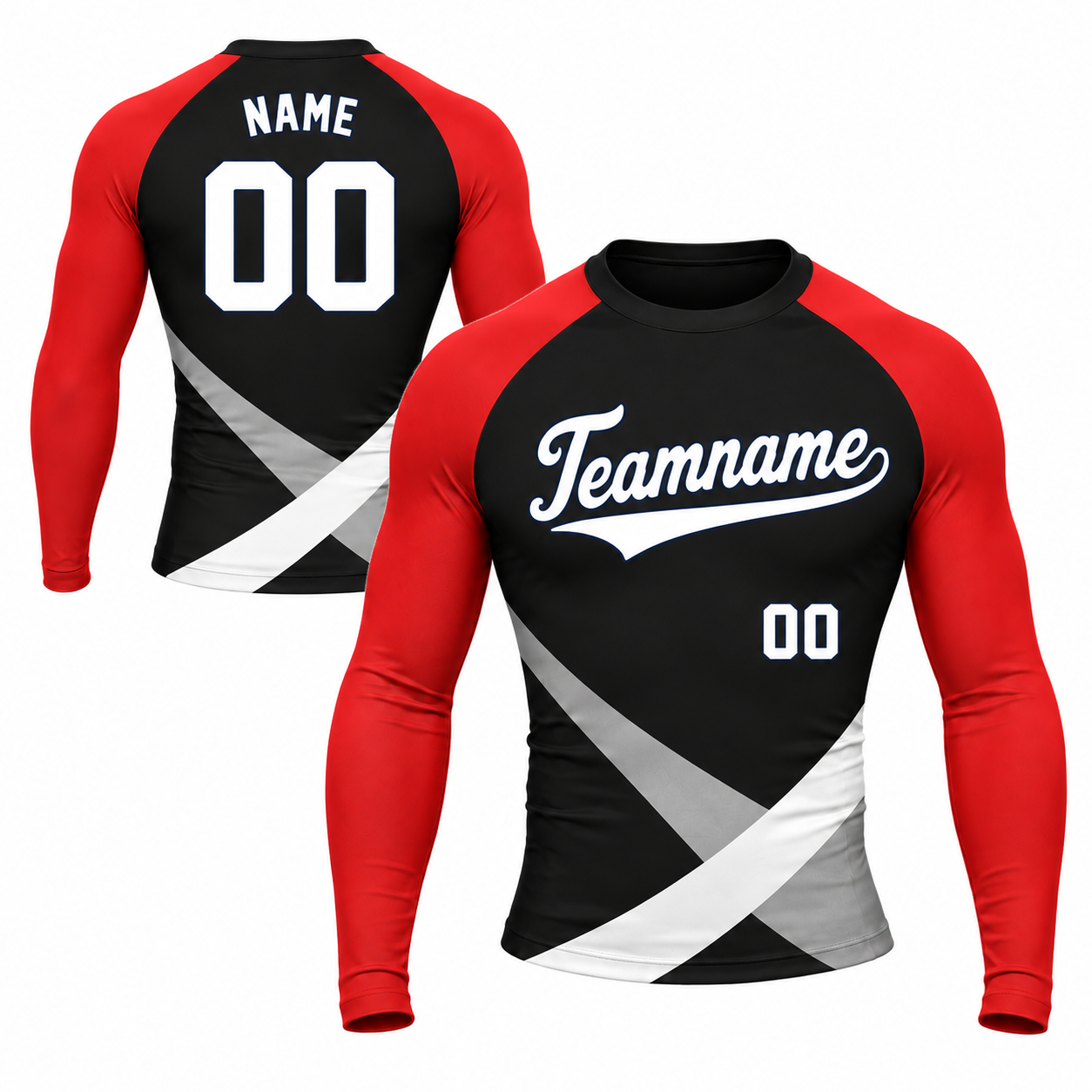 Crossed Waist Bands Black Customizable Long Sleeve Compression Shirt