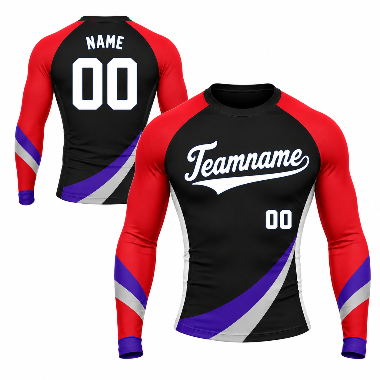 Diagonal Sash Black Primary Red Accent Customizable Long Sleeve Compression Shirt