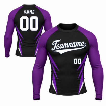 Tapered Spear Stripes Black Customizable Long Sleeve Compression Shirt