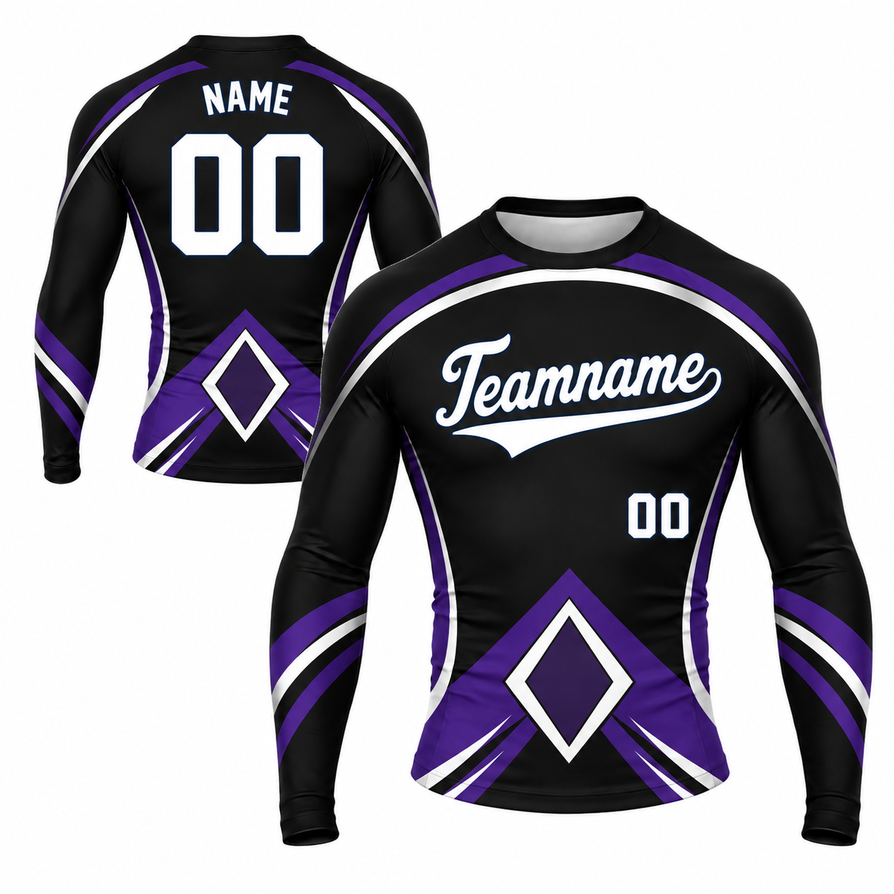 Double Diamond Armor Black Customizable Long Sleeve Compression Shirt
