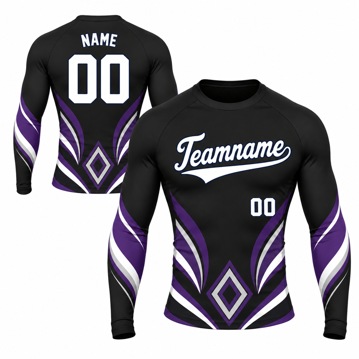 Diamond Armor Black Customizable Long Sleeve Compression Shirt