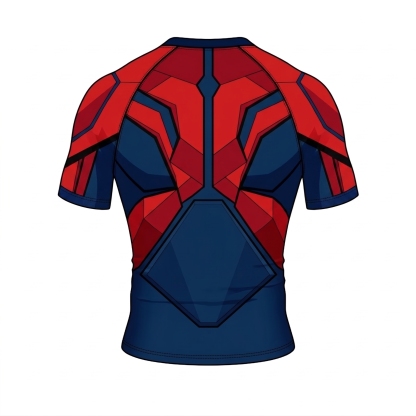 Peter Parker Spiderman Superhero Web Weaver Spider Webs Red Blue Short Sleeve Compression Shirt