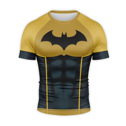 Black Batman Logo Yellow Short Sleeve Compression Shirt