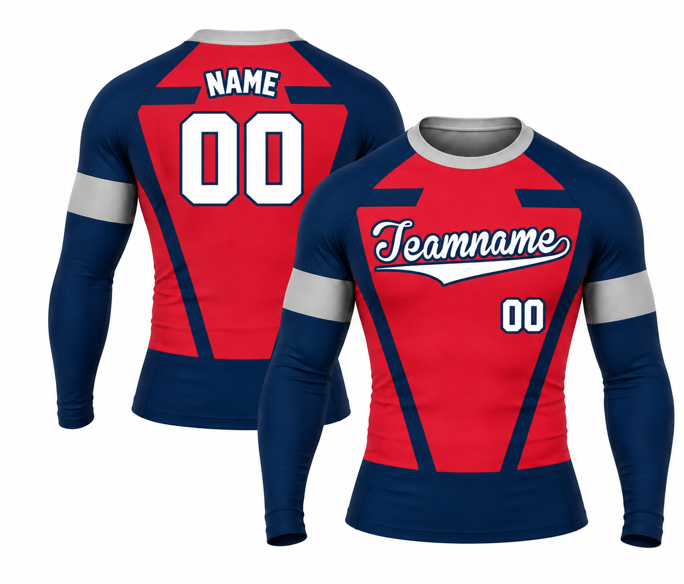 [codex-image5:219:9c807196809d] Teamname / NAME 00 customization preview for Keystone Window Navy Primary Red Accent Customizable Long Sleeve Compression Shirt