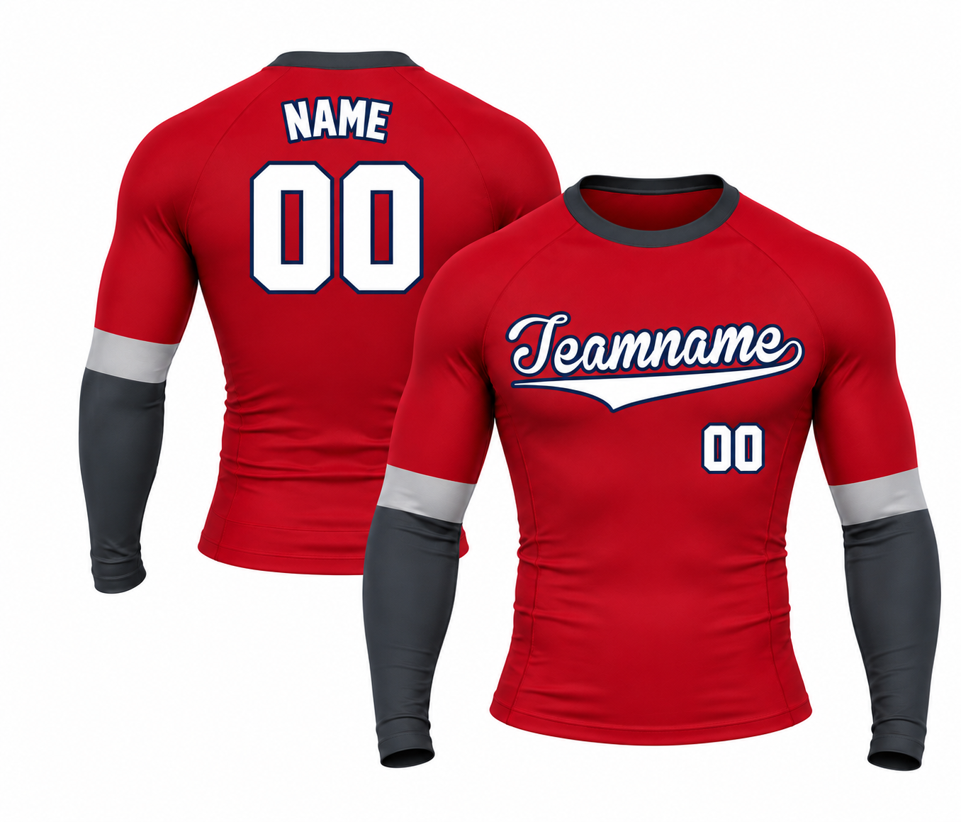 [codex-image5:220:96854e4e3757] Teamname / NAME 00 customization preview for Sleeve Band Red Customizable Long Sleeve Compression Shirt