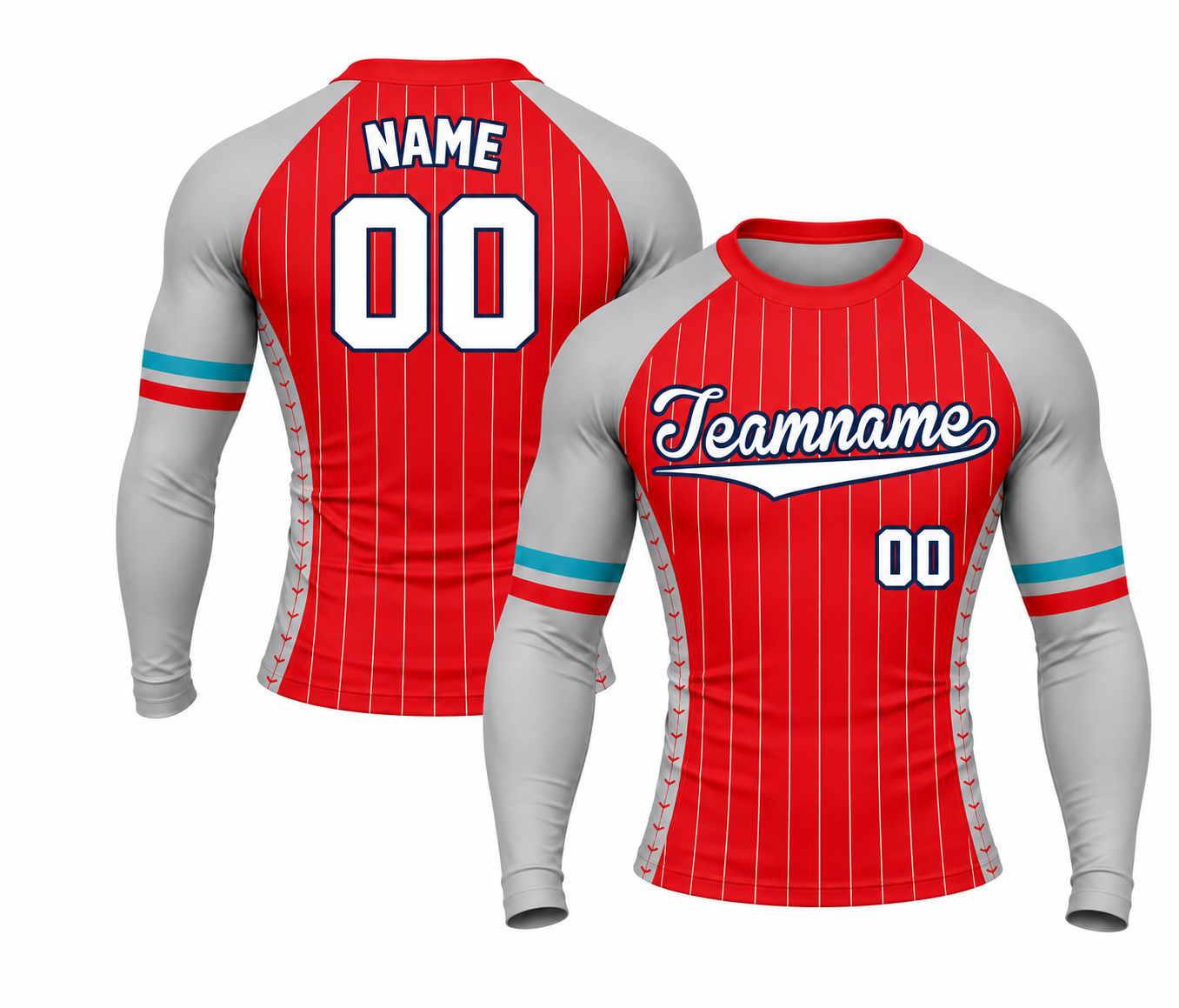 [codex-image5:222:f513531c7b02] Teamname / NAME 00 customization preview for Ash Sharp Red Customizable Long Sleeve Compression Shirt